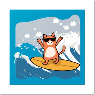 surfing cat Posters and Art